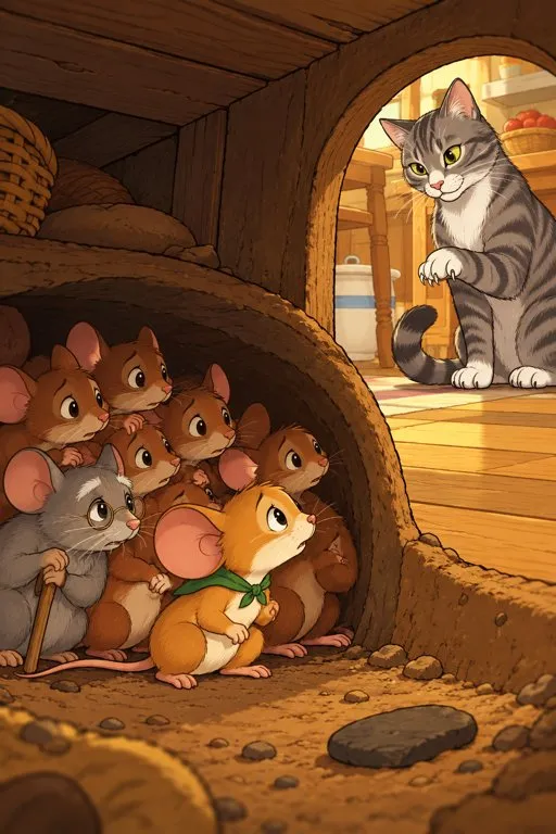 Illustration from page 2 of Belling the Cat: A Gentle Retelling