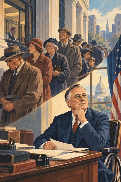 Illustration from page 2 of Franklin D. Roosevelt: Helping in Hard Times