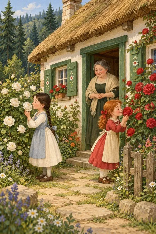Illustration from page 2 of Snow-White and Rose-Red: A Gentle Retelling