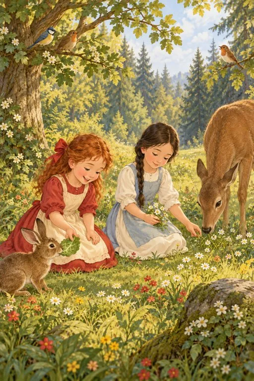 Illustration from page 4 of Snow-White and Rose-Red: A Gentle Retelling