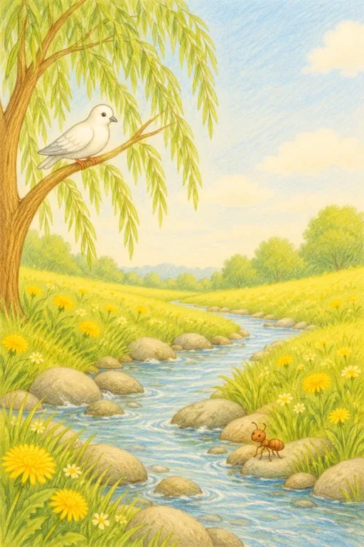 Illustration from page 2 of The Ant and the Dove: A Gentle Retelling