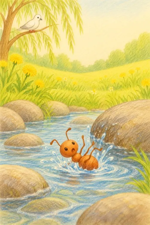 Illustration from page 3 of The Ant and the Dove: A Gentle Retelling