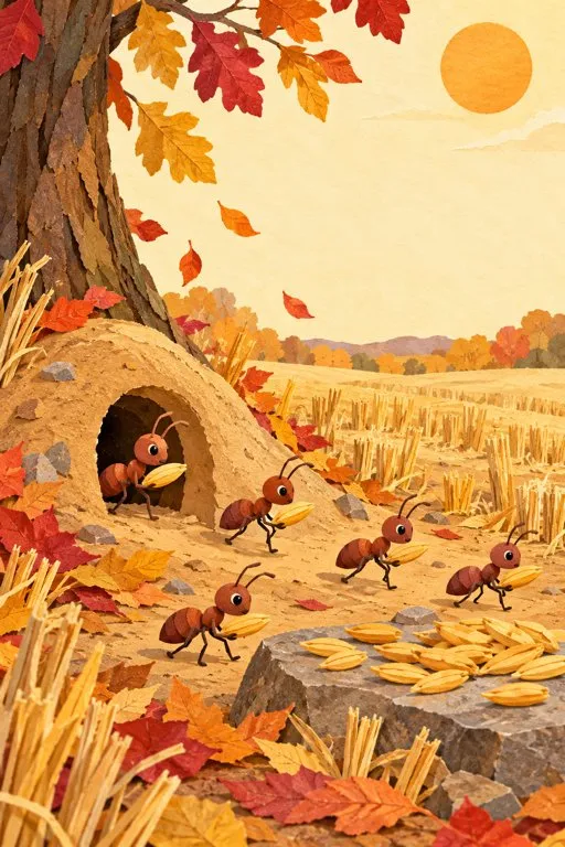 Illustration from page 2 of The Ants and the Grasshopper: A Gentle Retelling