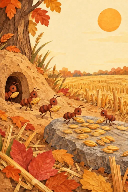 Illustration from page 3 of The Ants and the Grasshopper: A Gentle Retelling