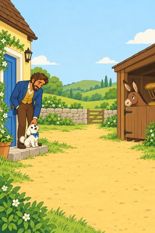 Illustration from page 2 of The Ass and the Lap Dog: A Gentle Retelling