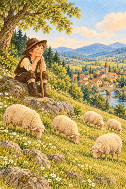 Illustration from page 2 of The Boy Who Cried Wolf: A Gentle Retelling