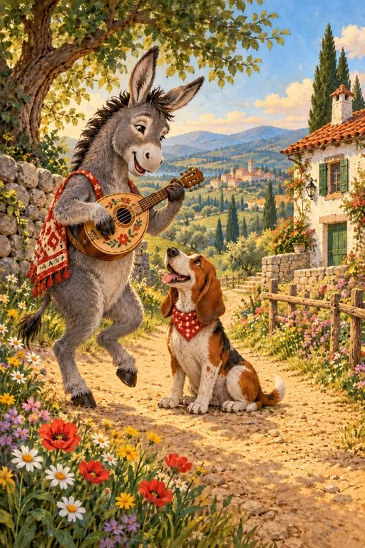 Illustration from page 3 of The Bremen Town Musicians: A Gentle Retelling