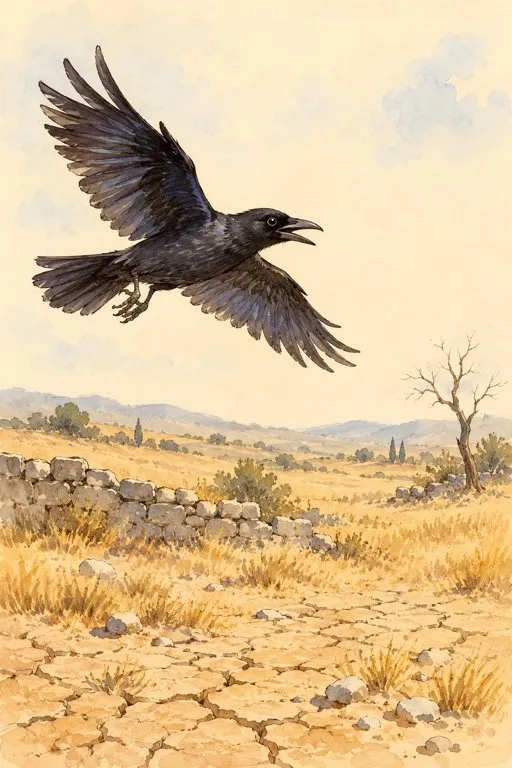 Illustration from page 3 of The Crow and the Pitcher: A Gentle Retelling