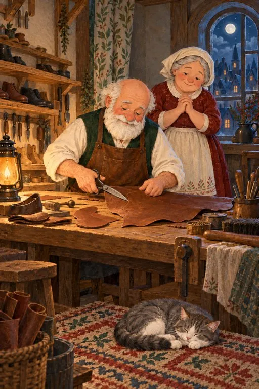 Illustration from page 2 of The Elves and the Shoemaker: A Gentle Retelling