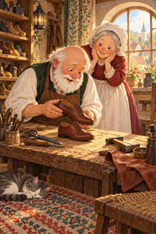 Illustration from page 3 of The Elves and the Shoemaker: A Gentle Retelling
