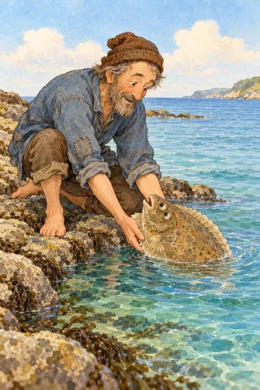 Illustration from page 3 of The Fisherman and His Wife: A Gentle Retelling