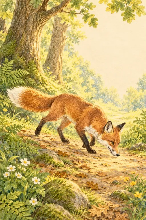 Illustration from page 2 of The Fox and the Crow: A Gentle Retelling