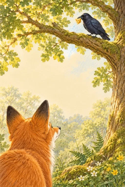 Illustration from page 3 of The Fox and the Crow: A Gentle Retelling