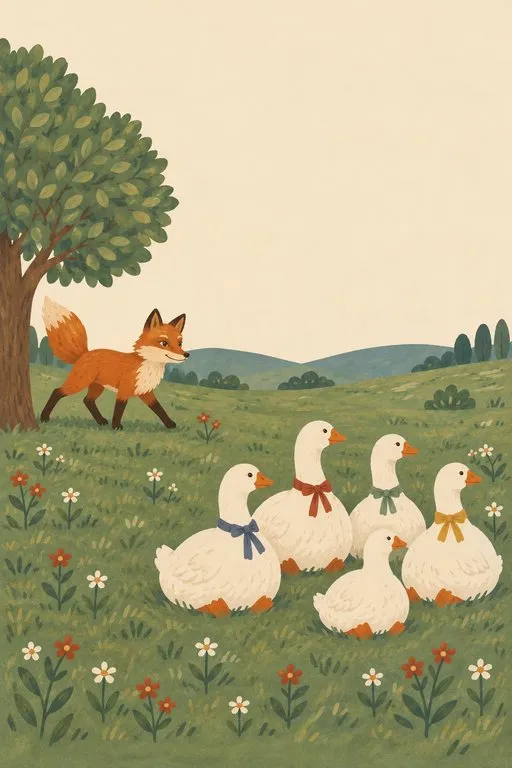 Illustration from page 2 of The Fox and the Geese: A Gentle Retelling