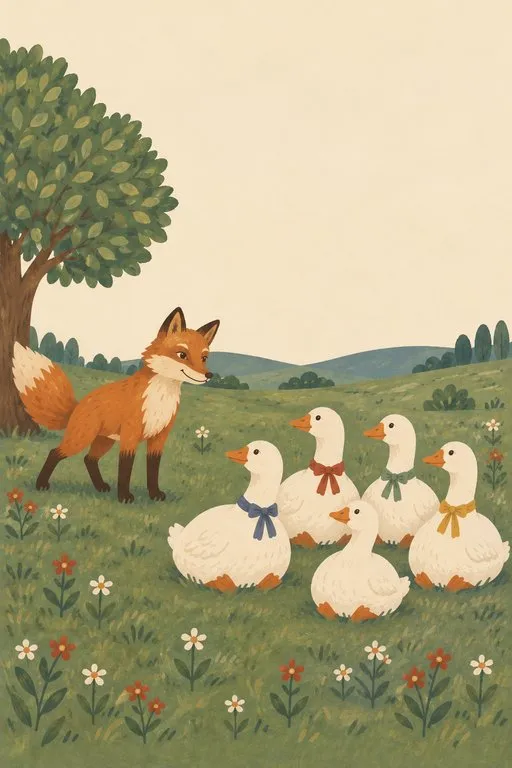 Illustration from page 3 of The Fox and the Geese: A Gentle Retelling