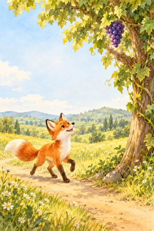Illustration from page 2 of The Fox and the Grapes: A Gentle Retelling