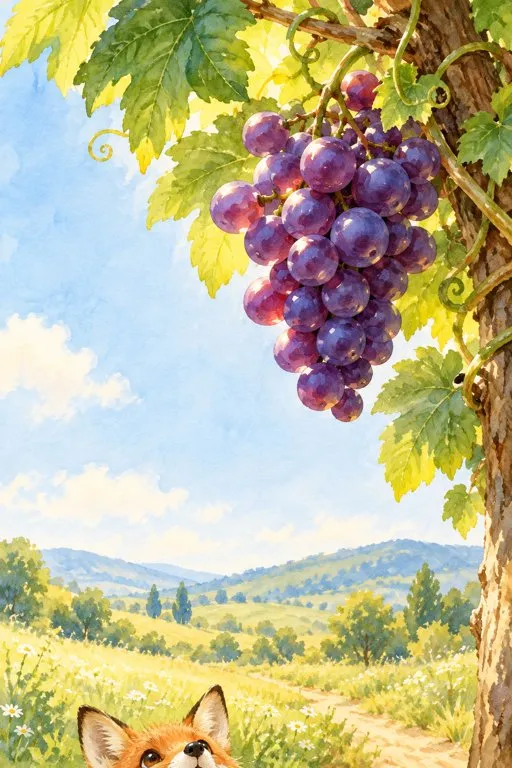 Illustration from page 3 of The Fox and the Grapes: A Gentle Retelling