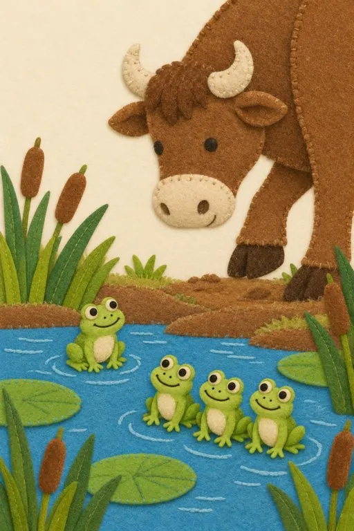 Illustration from page 2 of The Frogs and the Ox: A Gentle Retelling