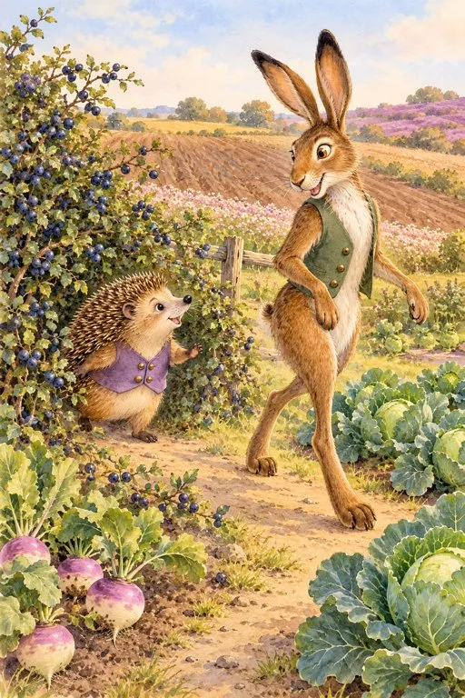Illustration from page 3 of The Hare and the Hedgehog: A Gentle Retelling