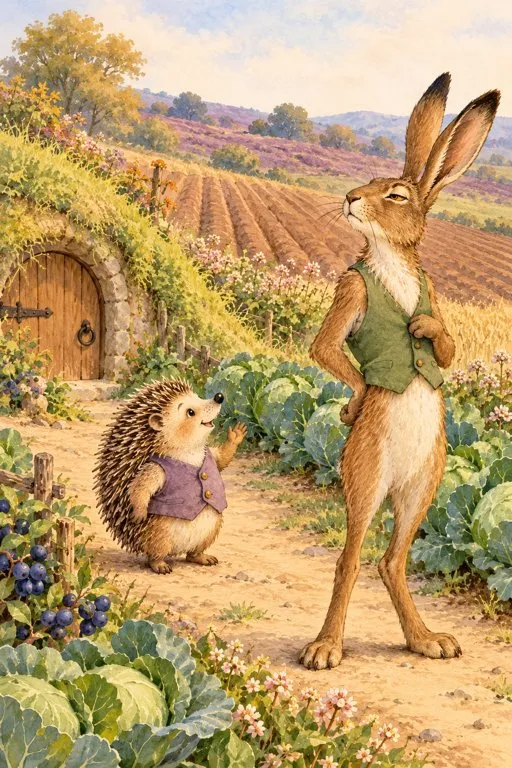 Illustration from page 4 of The Hare and the Hedgehog: A Gentle Retelling