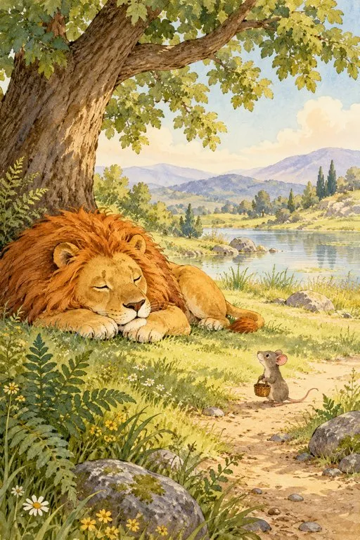 Illustration from page 2 of The Lion and the Mouse: A Gentle Retelling
