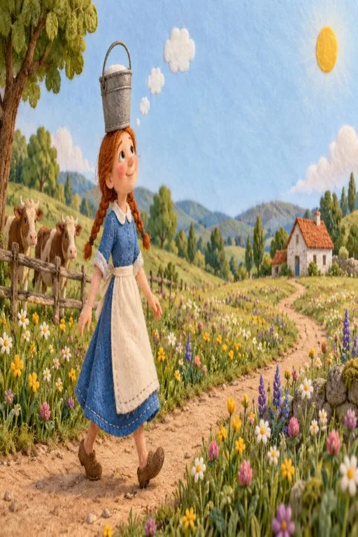 Illustration from page 3 of The Milkmaid and Her Pail: A Gentle Retelling