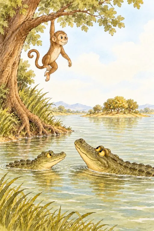 Illustration from page 2 of The Monkey and the Crocodile: A Gentle Retelling