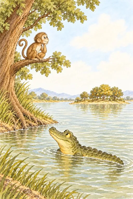 Illustration from page 4 of The Monkey and the Crocodile: A Gentle Retelling
