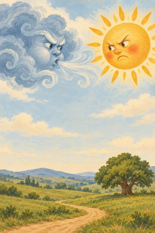 Illustration from page 2 of The North Wind and the Sun: A Gentle Retelling
