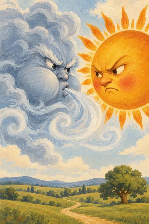 Illustration from page 3 of The North Wind and the Sun: A Gentle Retelling