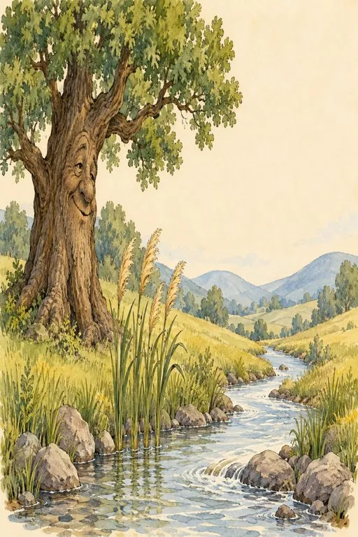 Illustration from page 2 of The Oak and the Reeds: A Gentle Retelling