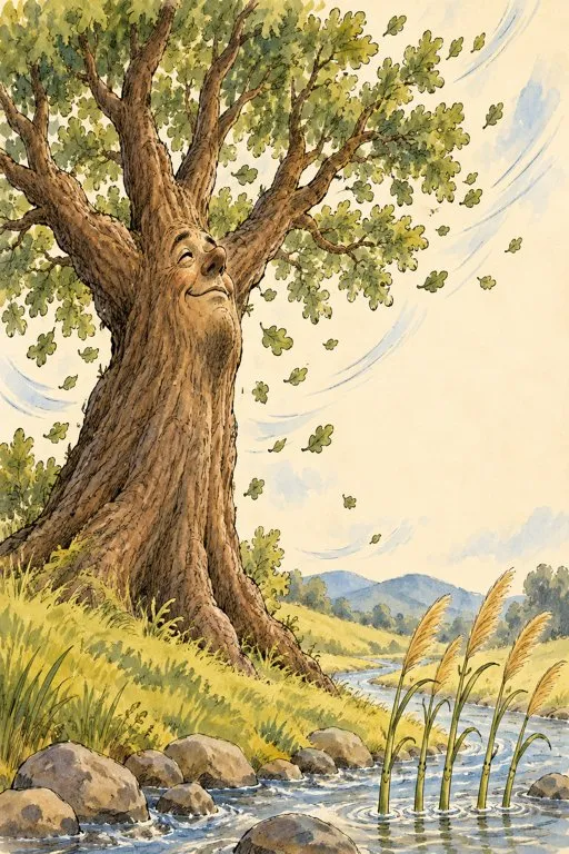 Illustration from page 3 of The Oak and the Reeds: A Gentle Retelling
