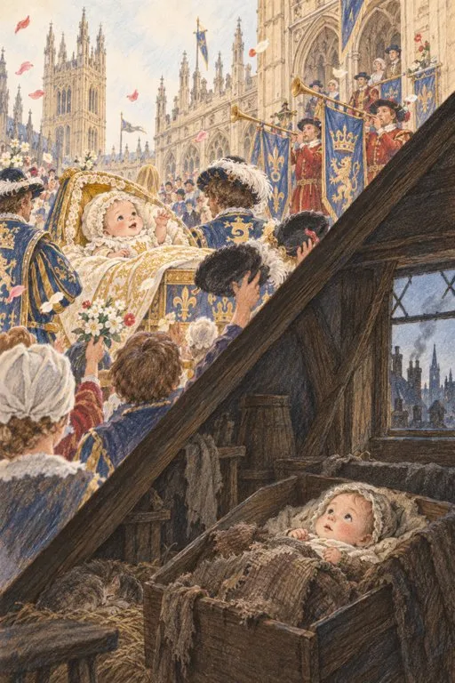 Illustration from page 2 of The Prince and the Pauper: A Retelling for Curious Readers