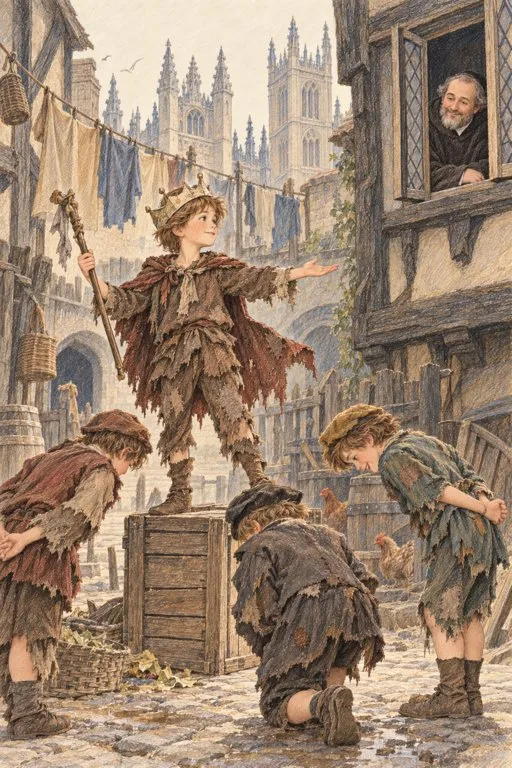 Illustration from page 4 of The Prince and the Pauper: A Retelling for Curious Readers