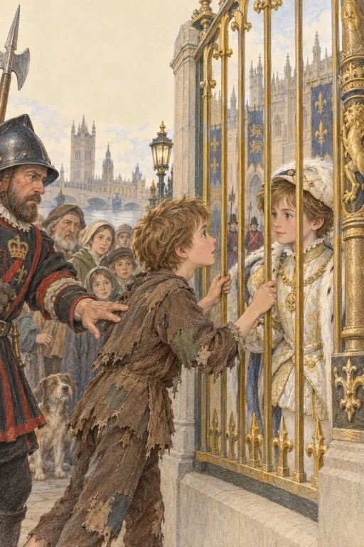 Illustration from page 5 of The Prince and the Pauper: A Retelling for Curious Readers