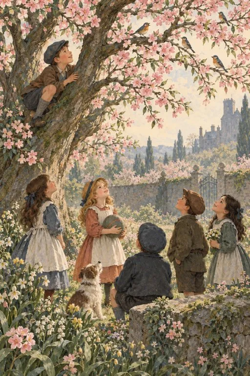 Illustration from page 3 of The Selfish Giant