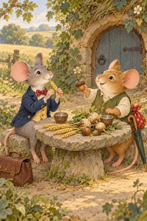 Illustration from page 3 of The Town Mouse and the Country Mouse: A Gentle Retelling