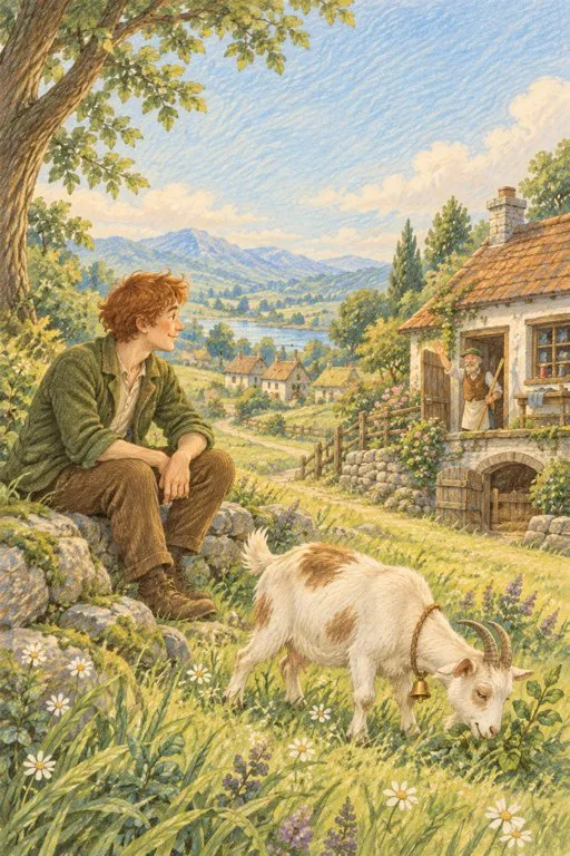 Illustration from page 2 of The Wishing-Table, the Gold-Donkey, and the Stick in the Sack: A Gentle Retelling