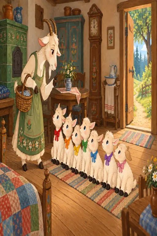 Illustration from page 3 of The Wolf and the Seven Little Kids: A Gentle Retelling