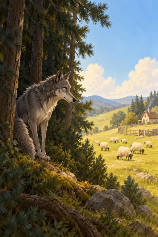 Illustration from page 2 of The Wolf in Sheep's Clothing: A Gentle Retelling