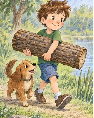 Illustration from page 2 of Tom and the Log