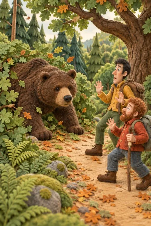 Illustration from page 3 of Two Travelers and a Bear: A Gentle Retelling